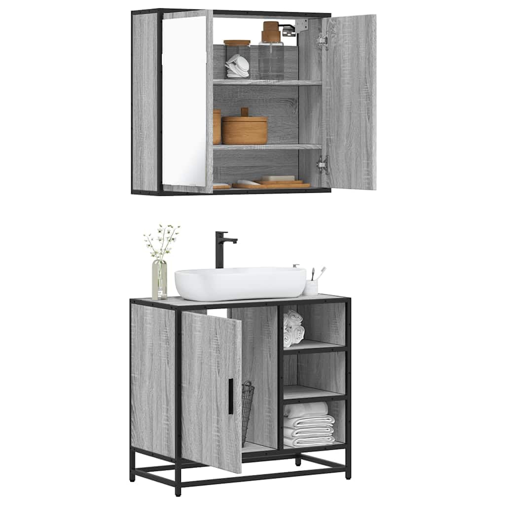 Muebles de baño Sonoma gris de madera y metal con espejo 65x33x60 cm