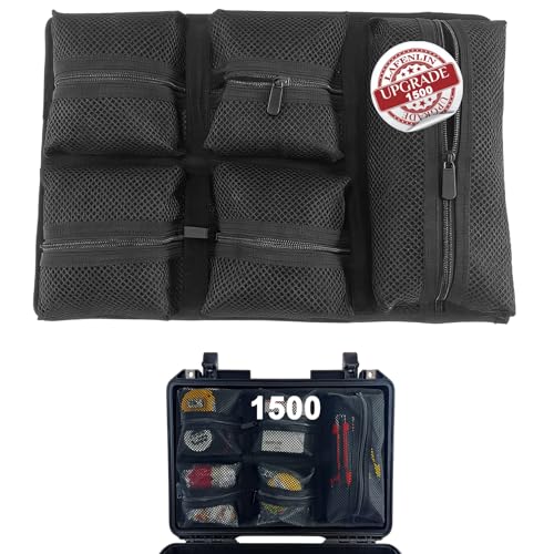Image of LAFENLIN Lid Organizer for Pelican 1500 Case, Hook & Loop (Screws Inc.) | Upgraded 5-pocket Thick Mesh Lid Organizer for Photographers & Divers. Secures Camera Gear & Tools, No More Loose Items