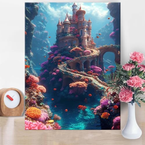 Pintar por Numeros Adultos Castillo Pintar por Numeros Flor DIY Painting by Numbers Kits para Niños Oadultos Principiantes con Pinceles y Acrílicas para Decoración Pared 60x80cm Sin Marco W1-176