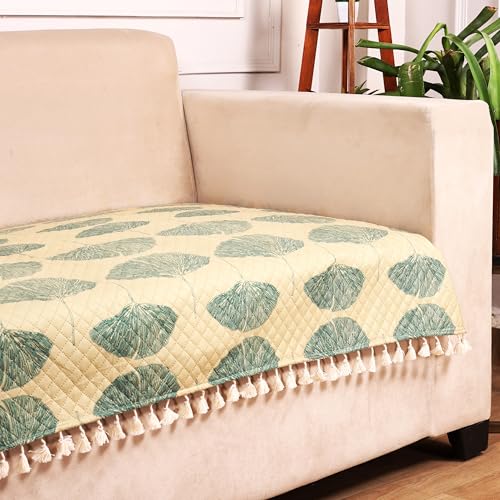 Image of STITCHNEST Quilted Velvet Sofa Cover - 70x30 Inch, Multicolor Pastel Geometric Design, Soft & Luxurious, Washable Sofa Protector for 3-Seater