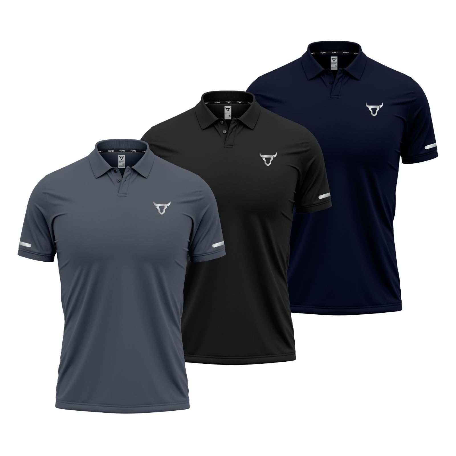 Pack of 3 Mens Polo T Shirt Breathable and Lightweight Quick Dry 3 Button Ribbed Collar Comfortable Short Sleeve Polo Shirt