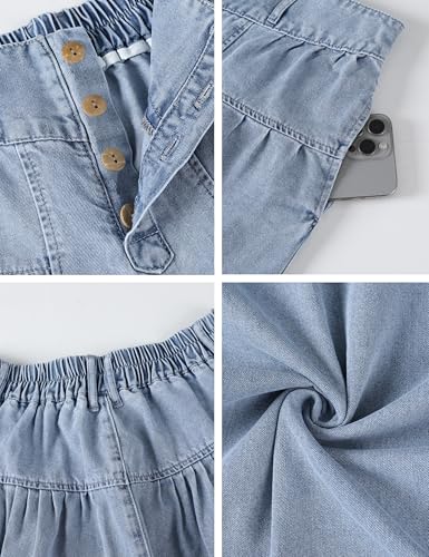 Lentta Women's Wide Leg Jeans Mid Rise Trousers Elastic Waist Button Pleated Denim Pants with Pockets(LightBlue-XL)2