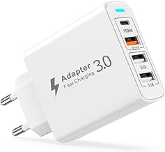 Caricatore USB C Presa, 40W 4 Porte Caricatore USB Multiplo PD&QC Carica Rapida Cellulare, Spina Alimentatore Tipo C Caricabatterie per iPhone 16 15 14 13 12 11, Samsung S25, Spinotto Muro Adattatore