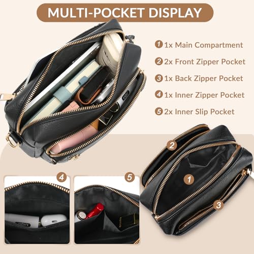 Image of Small Leather Crossbody Bags for Women Anti theft Purses and Handbag Shoulder Hangbag with Wide Strap Tassel