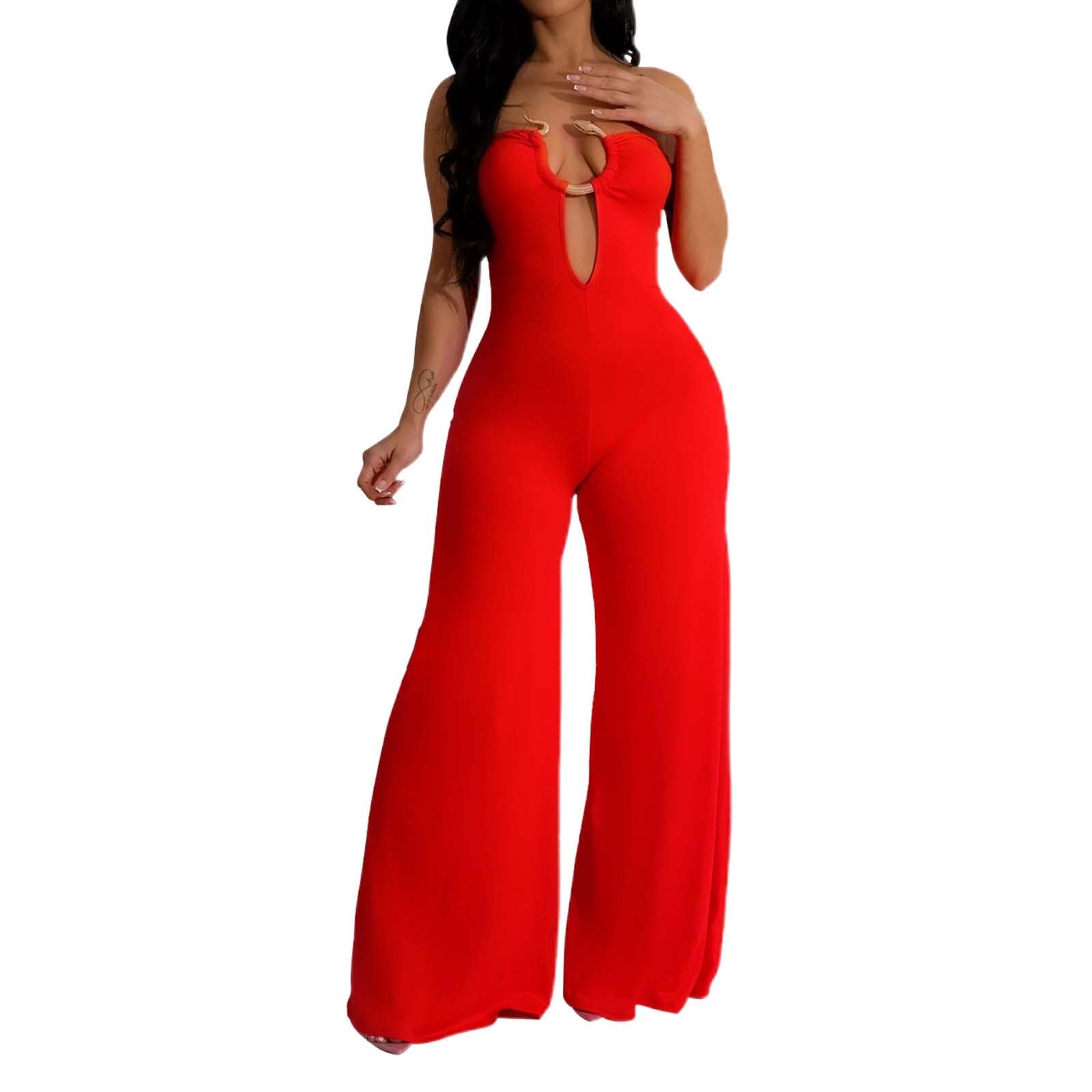 Jumpsuit Damen Sommer Lang, Overall Damen Elegant, Ärmellos Weites Bein Playsuit Einteiler Kostüm, Romper Outfit Frauen Komplett, Hosenanzug Damen Festlich Elegant Sexy Retro Jumpsuit Damen für Büro
