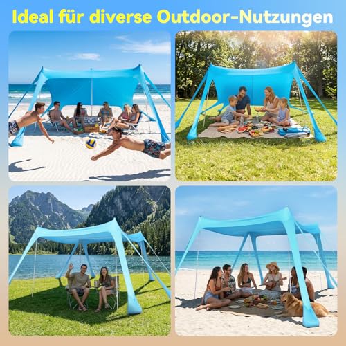 Purebox Strandzelt - Strand Sonnensegel mit UPF 50+, Einfacher Aufbau, mit 8 Sandsäcken, 10x10FT Sonnenschutz Strandzelt für Strand, Camping, Angeln, Picknick