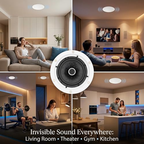 Image of Powerlink Bluetooth Ceiling Speaker 9 inch (Master) Wireless 40W - Frameless Flush Mount Design, Built-in Amplifier, Magnetic Detachable Grill, 2-Way Stereo Sound Ideal for Home,Office, Gym & Kitchen.
