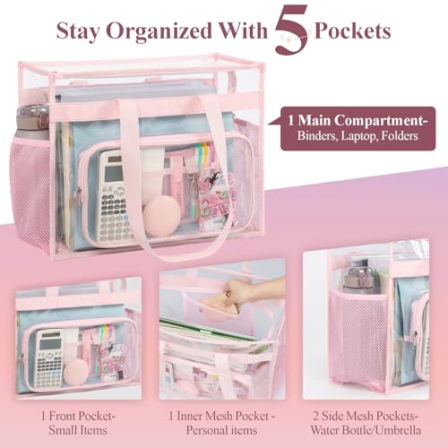 Image of PACKISM Clear Tote Bag for School - Large Heavy Duty Clear Tote for Girls | See Through PVC, Wide Zipper Opening, Front Pocket Keeps Essentials Visible for Students, Class, Work, Daily Carry, Age 12+
