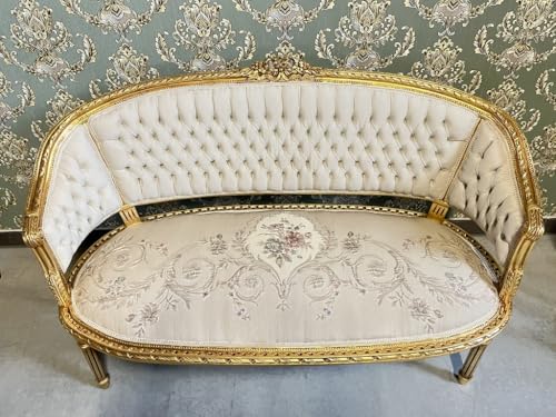 Sofa-Set im Retro Stil Französischer Barock und Rokoko Stil Beige, florales Damast Lounge Couch Set Handgefertigt Antiker Stil für Wohnzimmer Heimdekoration – Bild 8
