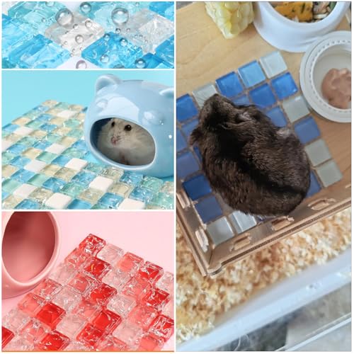 Image of 2 Pack Hamster Chiller Glass Stone Hamsters Cooling Pad Dwarf Hamster Bedding Cool Plate Tiles Ice Bed for Rabbits Guinea Pig Gerbil Chinchilla Bunny Ferret and Other Small Animals Small Pets