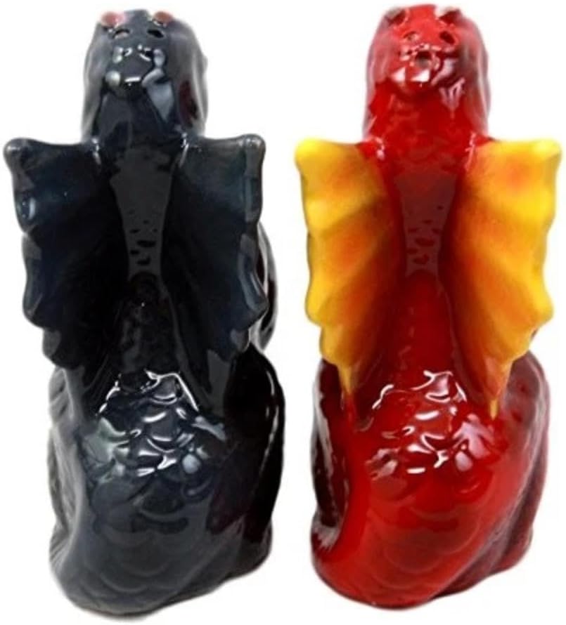 Set of 1 Yin Yang Dragons Ceramic Magnetic Salt Pepper Shakers Set Figurines