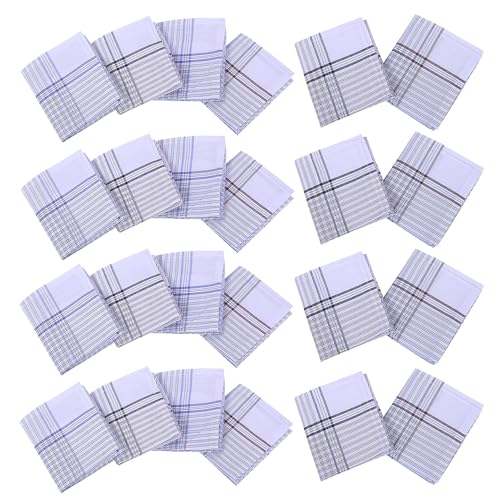Image of Kuber Industries Handkerchiefs | Soft Cotton | Hankies for Mans | Hankies for Boys | Lining Check | Rumal for Mans | Boys | Wicking Sweat | Set of 24 | White