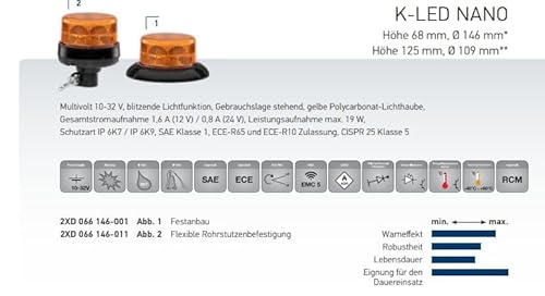 HELLA 2XD 066 146-001 LED-Blitz-Kennleuchte - K-LED Nano - 12/24V - gelb - geschraubt - Kabel: 150mm - Stecker: Flachstecker
