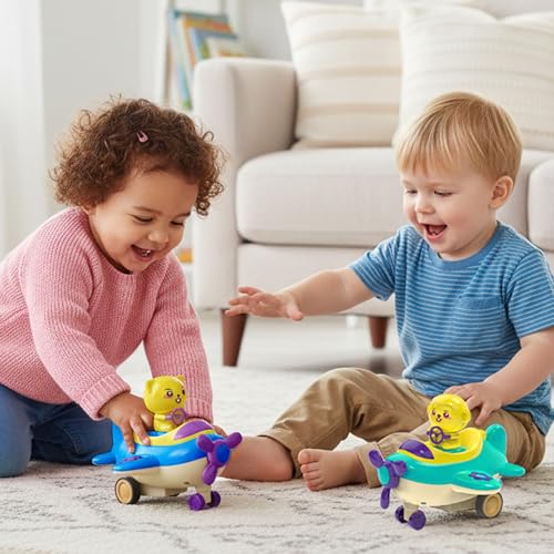 Image of R for Rabbit Orapple Aero Rider Push and Play Mini Toy Airplane Set for Kids with Lights and Music | BPA Free Baby-Safe Rounded Edge Design 2 Pcs Combo of Press & Go Aircraft for 12 Months+ (Multi 1)
