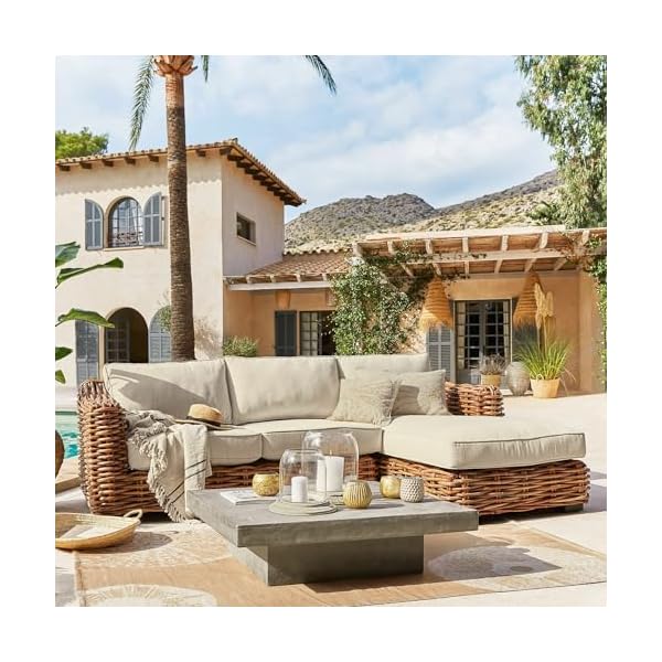 Loberon Sofa Villedieu Rattan & Mahagoni
