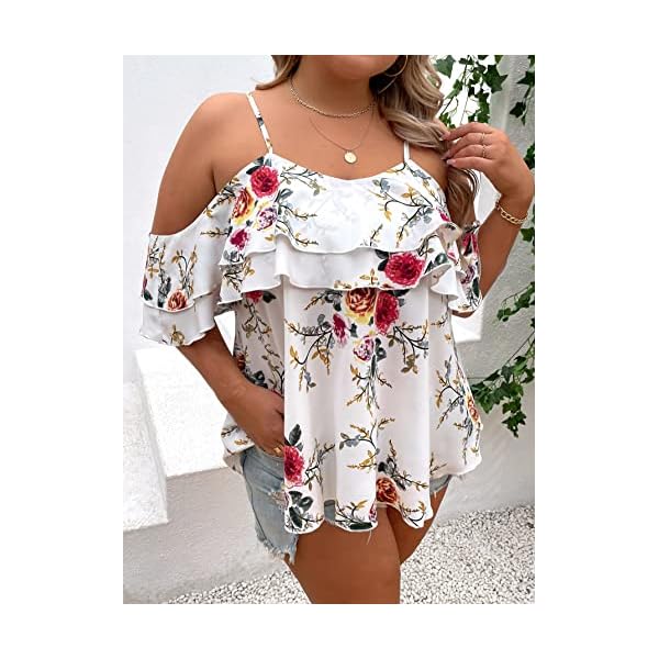 MakeMeChic-Womens-Plus-Size-Floral-Print-Cold-Shoulder-Ruffle-Layered-Short-Sleeve-Summer-Blouse-Top-White-1XL MakeMeChic Women's Plus Size Floral Print Cold Shoulder Ruffle Layered Short Sleeve Summer Blouse Top White 1XL