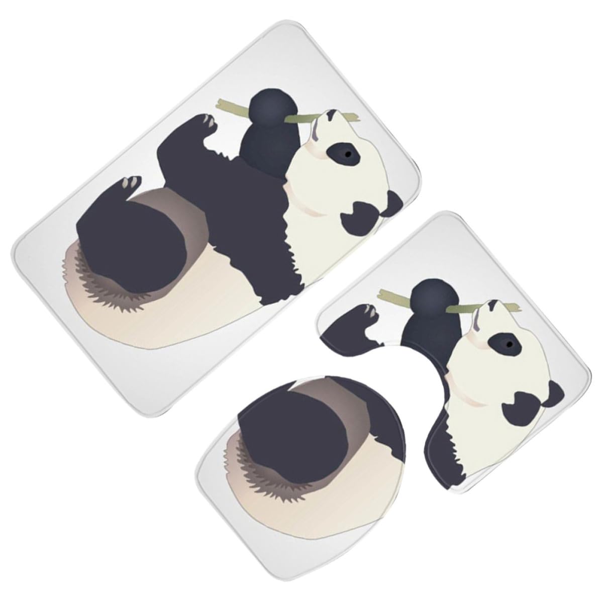 Alfombrillas de baño de poliéster lavables juego de 3 piezas con estampado de panda