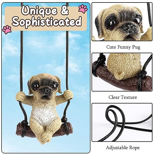 AutoZubehör zum Aufhängen, Auto Anhänger Mops Hund Swinging Auto-Spiegelaufhängung Car Accessories Auto Rückspiegel Nette Innen Dekoration Hänge Ornament Spiegel Charms Zubehör Cute Lustige Geschenke