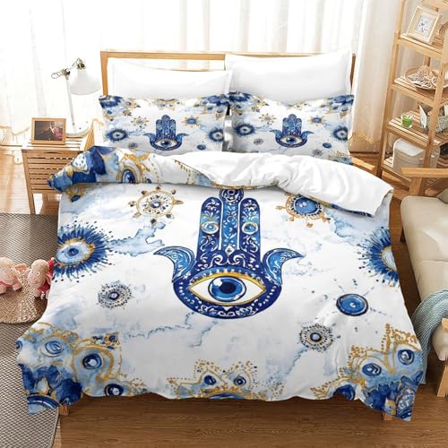 Linge de lit bleu Hamsa pour des nuits douces et relaxantes - 3