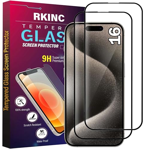 Image of RKINC Tempered Glass [2-Pack] for iPhone 16 Screen Protector film With Edge To Edge Coverage [Easy Installation][Anti-Scratch][Bubble-Free][Anti-Shatter]