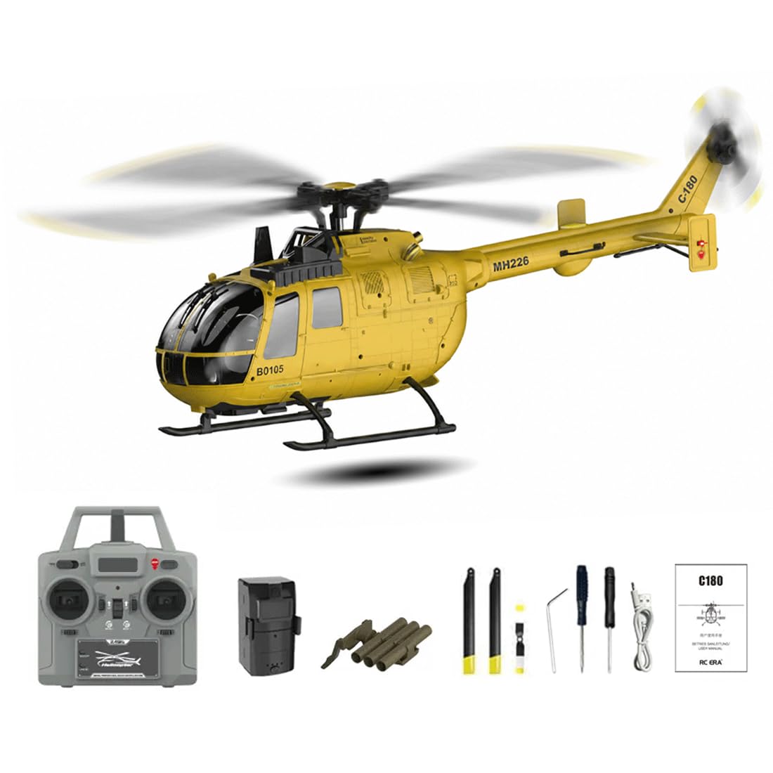 NULA RC-ERA C180 1:25 Scale 6CH RC Helicopter With Brushless Motor, 6-Axis Gyro, TOF LiDAR Altitude Hold & Optical Flow Positioning, Single Rotor Military Aircraft - RTF /1 Battery