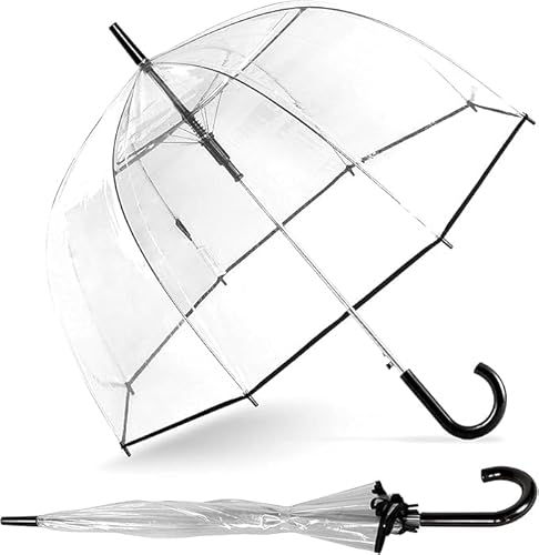 Parapluie Transparent à Bulles d'Air - Imperméable pour Adultes - Parfait pour Mariages et Photos de Remise de Diplôme - Poignée J Hook à Ouverture Automatique