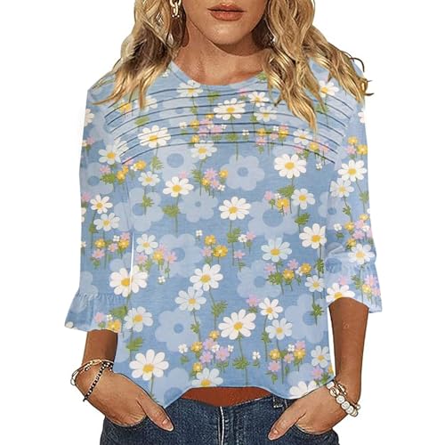 CGGMVCG Camisetas de verano para mujer, blusas de manga 3/4, blusas casuales con volantes acampanados para mujer, gris, XXL