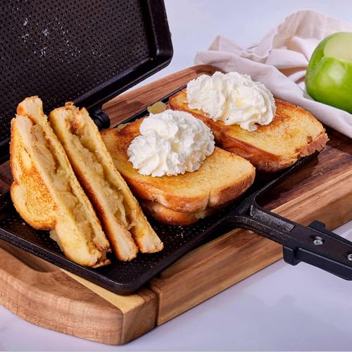 VICTORIA Sandwichmaker aus gehärtetem Gusseisen, 27 x 14 cm, doppelseitige Sandwich-Pfanne, Panini Maker-Toaster, Cast Iron gehärtet, um eine ungiftige Antihaftbeschichtung ohne PFOA herzustellen