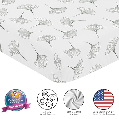 Image of Sweet Jojo Designs 2-Piece Baby Crib Sheets Set (Green Woodland Ginkgo Leaf) for Girls /Boys, Infant Nursery, Toddler Room - Fitted, Standard Size (Forest Greens Earthy, Vintage Minimalist, Botanical)
