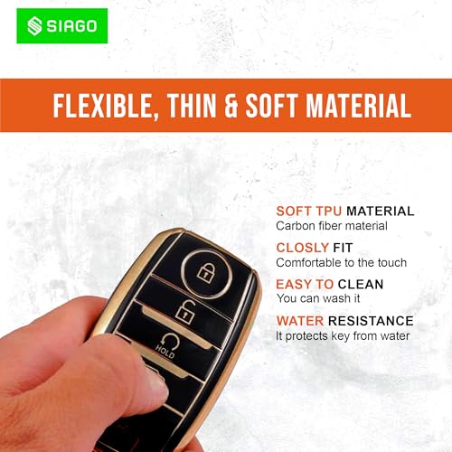 Image of SIAGO TPU Key Cover Compatible with Kia Seltos, Sonet, Carens, Carnival 4 Button Smart Key (Hold Button Down) (Black Pack of 1)