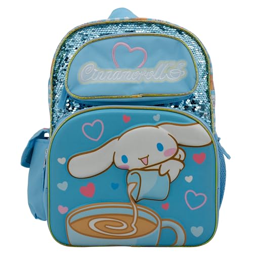 AI ACCESSORY INNOVATIONS Sanrio’s Hello Kitty Backpack for Girls, 16 Inch Cinnamoroll, Kawaii School Bag with Flip Sequins & 3D Molded Front Pocket, Blue - Main Image