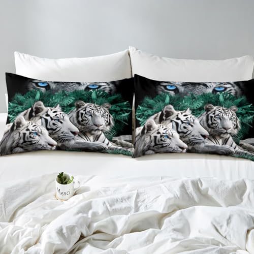 Loussiesd Tiger Duvet Cover Wild Animal Bedding Set For Kids Adults Safari Cats Comforter Cover Set Soft Wildlife White Tiger Bedding & Linen Double Size Zipper - Image 4