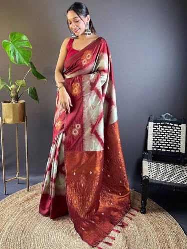 Image of SGF11 Women's Kanjivaram Pure Soft Silk Saree With Unstitched Blouse Piece