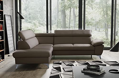 VENESETTI Canapé d'angle Convertible en Cuir Italien de Luxe 5/6 Places Warren II, avec Coffre, Taupe, Angle Gauche