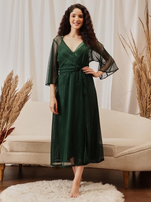 Image of Clovia Women Satin Night Suit- Top & Pyjama Set, Bottle