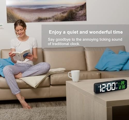 Abovsare 8810 Digital Large Display Alarm Clock For Living Room Office Bedroom Decor Led Electronic Date Temp Display Wall Electric Clocks Automatic Brightness Dimmer Smart Cool Modern Desk Accessories Black thumb #4