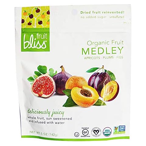 Fruit Bliss Dried Fruit Mix – Fruit Medley of Organic, Dried & Pitted Apricots, Plums & Figs - Organic Fruit Snacks, Dried Fruit Snacks, Resealable Pouches, Gluten-Free Vegan Snacks (1 Pack 5oz. Each) Cover