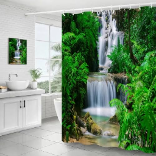Rideaux de douche cascade nature 135x190 avec crochets en polyester imperméable