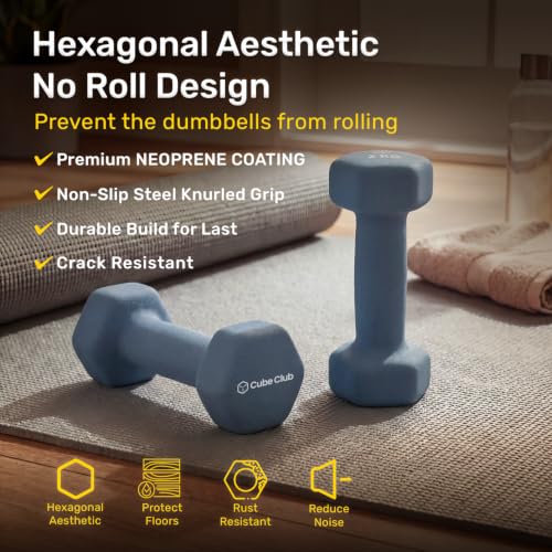Image of The Cube Club Neoprene Dumbbells Set 2kg x 2 for Women & Men | Anti-Slip Hex Dumbbellsset for home workout| Gym Equipment for Home Workout, Yoga, Pilates& Strength Training - Blue 4kg