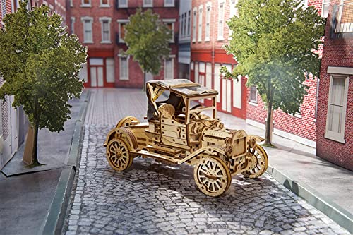 UGEARS 3D Puzzle Holzbausatz Auto - Retro Spielzeugauto Modellbausatz Erwachsene und Kinder - 3D Holzpuzzle Modellbau Auto mit Faltdach und 4-Zylinder-Motor - Detailliertes Mechanisches Modellauto