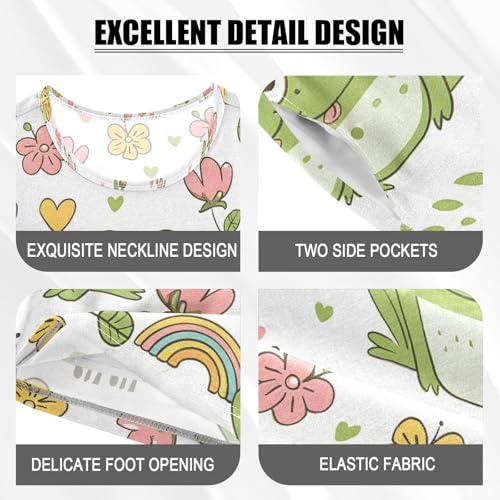 ALAZA Cute Frog Line Blossom Pajamas Set Short Sleeve Cotton Sleepwear Summer Pjs 2 Piece 5-14Y4