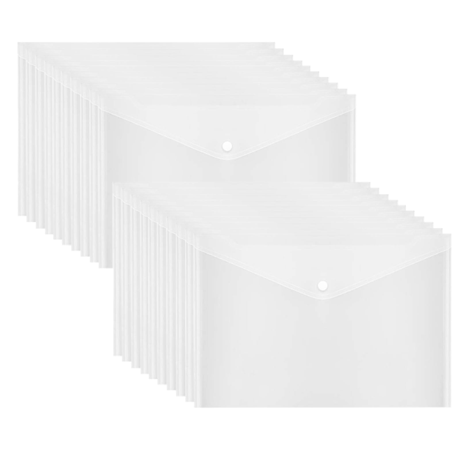 Plastic Envelopes with Button Snap Closure, 20pcs Clear Poly Folders for Documents, Letter Size, A4 Size, for School and Office Supplies