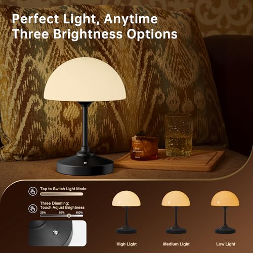 Image of Dawnwake Mushroom Lamp Cordless Lamp Table Lamp,Outdoor Waterproof Shower Lamps,5000mAh Rechargeble Battery Operated Dimmable Touch Desk Lamps,LED Night Light for Bathroom Patio Camping Outdoor(Black)