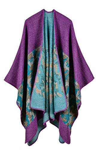 Image of FOURSTEEDS Womens Lattice Knitted Cashmere Reversible Oversized Blanket Ponchos Cardigans Coat Sweater