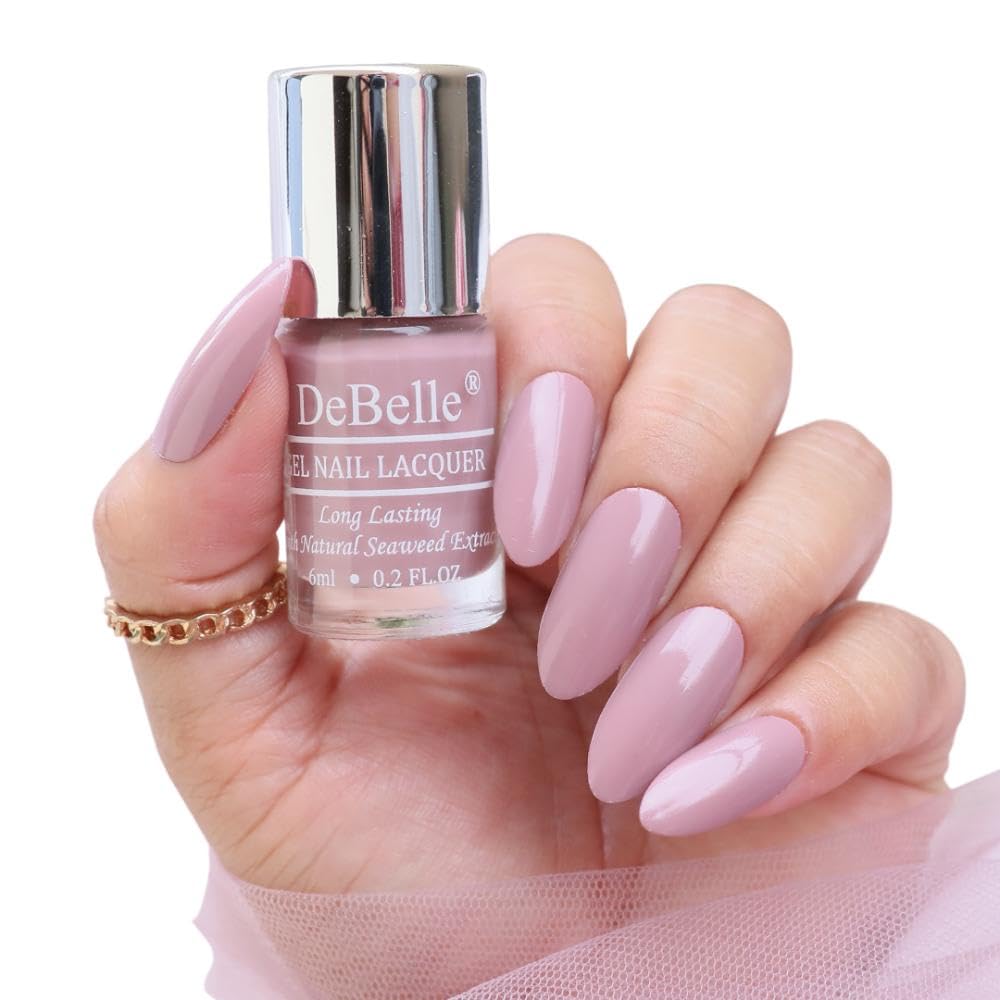 DeBelle Gel Nail Polish Blissful Elizabeth(Light Pink Mauve Nail Paint)|Non UV - Gel Finish |Chip Resistant | Seaweed Enriched Formula| Long Lasting|Cruelty and Toxic Free| 6ml