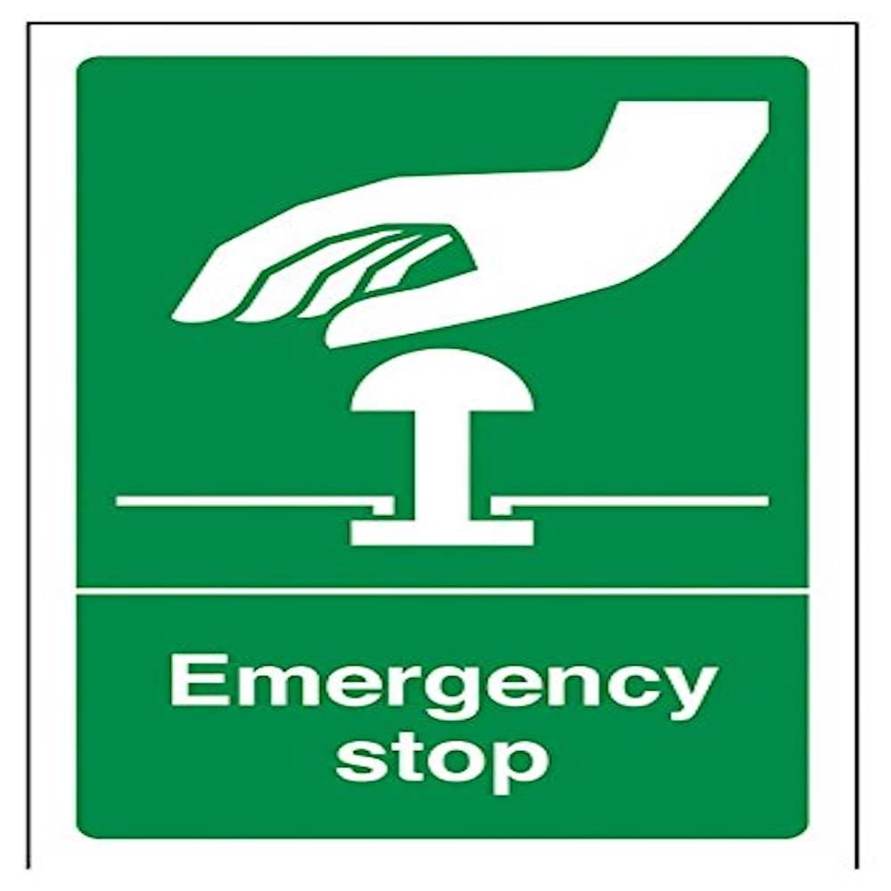 V Safety Green Emergency Stop Sign - 100mm x 150mm - 1mm Rigid Plastic