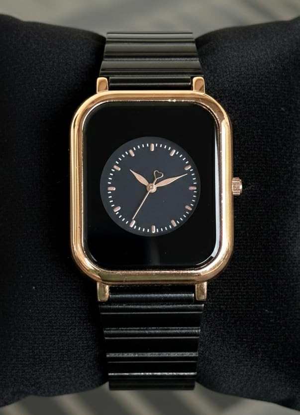 Image of Premium Rose Gold Square Analog Watch for Women & Girls | Stylish Stainless Steel Strap | Elegant Heart Second Hand | Trendy Ladies Wrist Watch under 500 | Square Case Design | Perfect for Casual | Affordable Fashion Watch for Girls