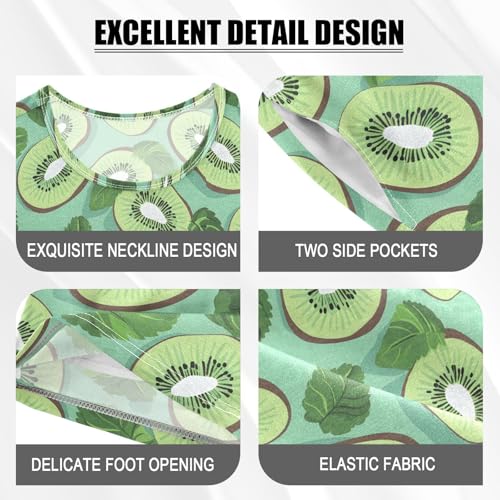 ALAZA Leaves Kiwi Fruit Pajamas Short Sleeve 2 Piece Sleepwear Top and Bottom Pajama Set Unisex4