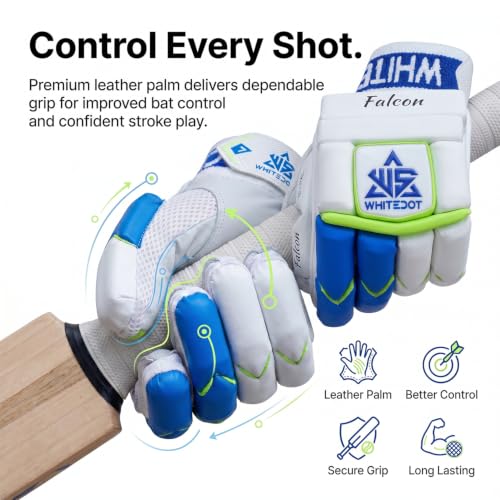 Image of Whitedot Falcon Cricket Batting Gloves||Suitable for Boys|Small Right Hand||White