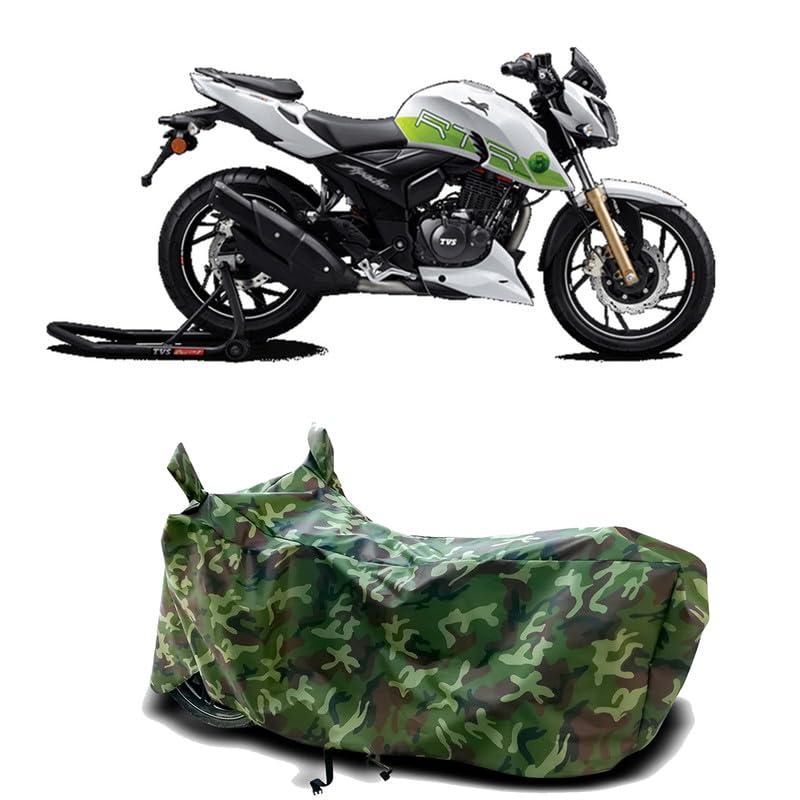 Image of DUFFEL-100% Heat Protection Two Wheeler Bike /Scooty Body Cover for TVS Apache RTR 200 FI E100 Water Resistance /UV-Rays /Birds Dropping /Scratchproof /Dust Proof /Waterproof[Green Jungle Print]